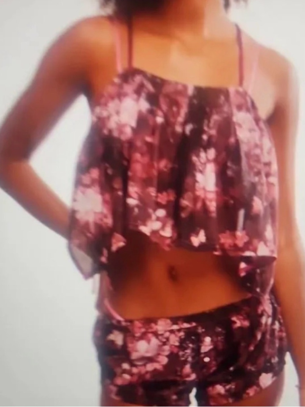 Free People Burgundy & Pink Floral Satin Cami and Short Set - Picture 4 of 5
